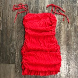 🔥 Lovers + Friends Mini In Cherry Red Ruffle Ruched Dress Cocktail 🔥